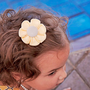Yellow & Gray Flower Hair Clip, Pony or Headband
